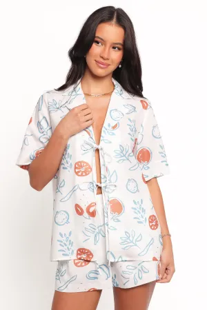 Aaliyah Tie Front Top - Blue Cream