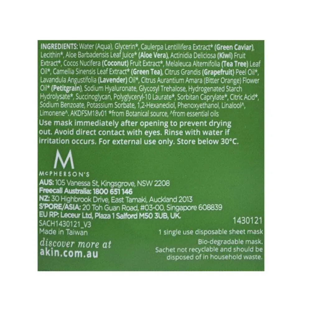 A'Kin Face Sheet Mask Detoxifying Australian Tea Tree Oil 20ml