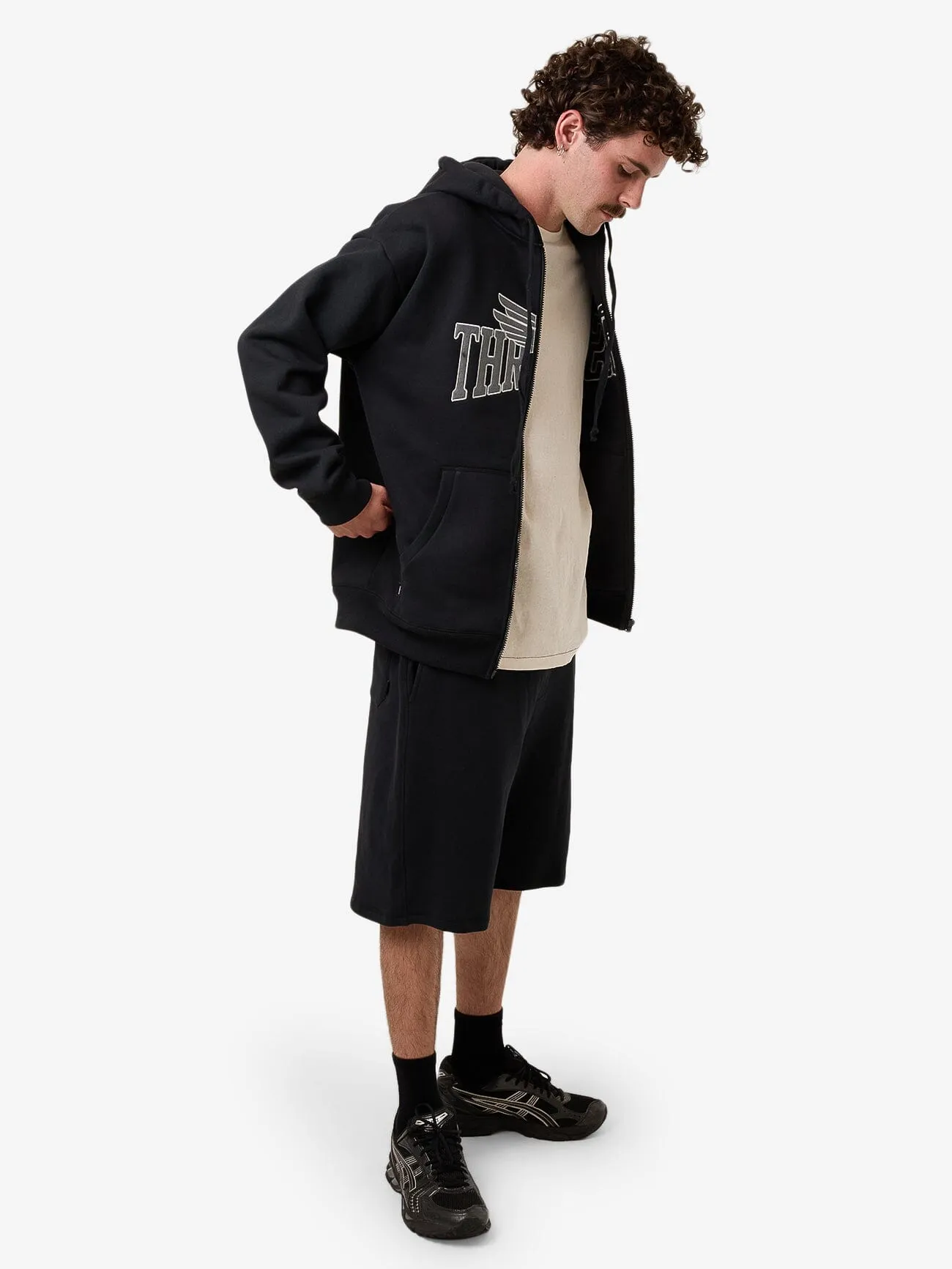 Born To Fly Zip Hood Fleece - Washed Black