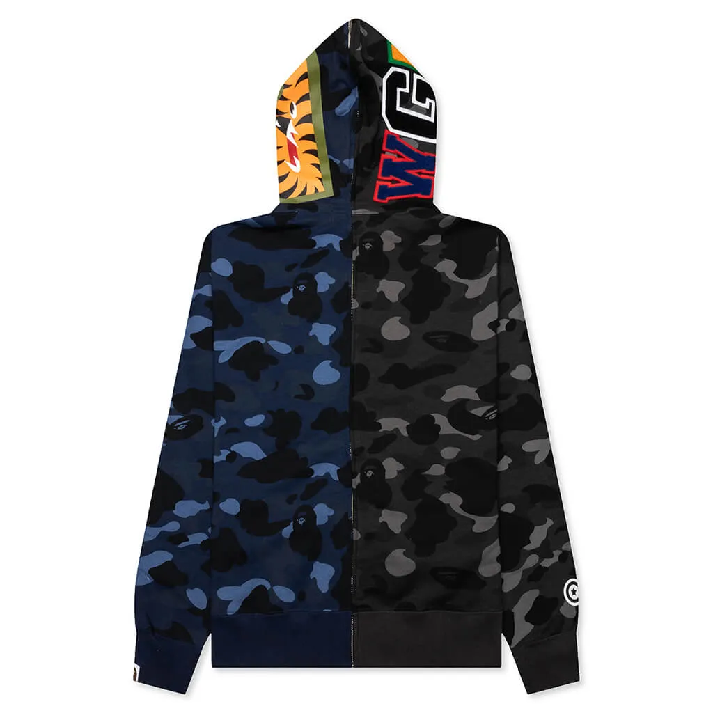 Color Camo Separate Shark Full Zip Hoodie - Black/Navy