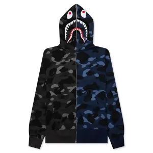 Color Camo Separate Shark Full Zip Hoodie - Black/Navy