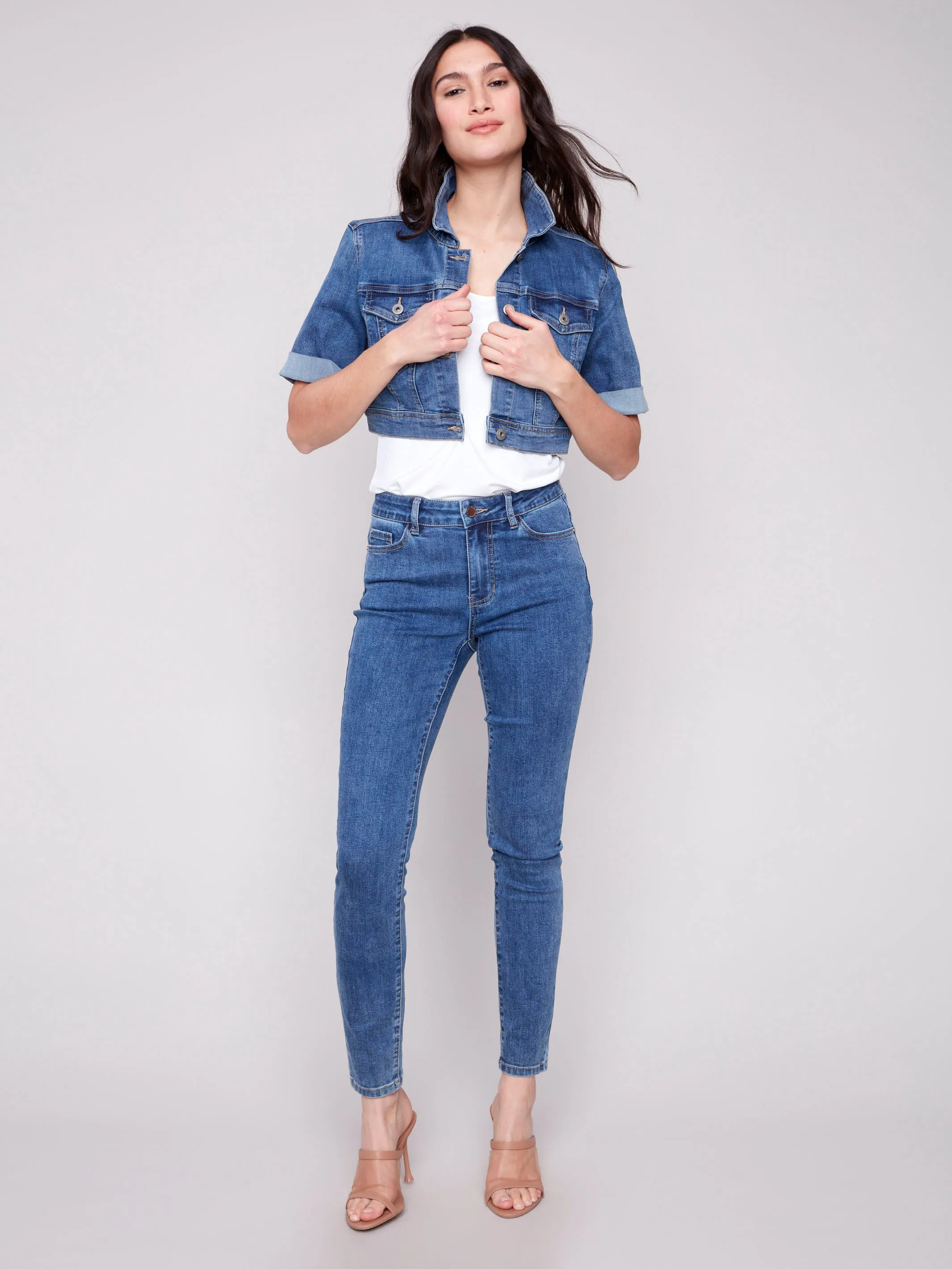 Cropped Denim Jacket - Medium Blue