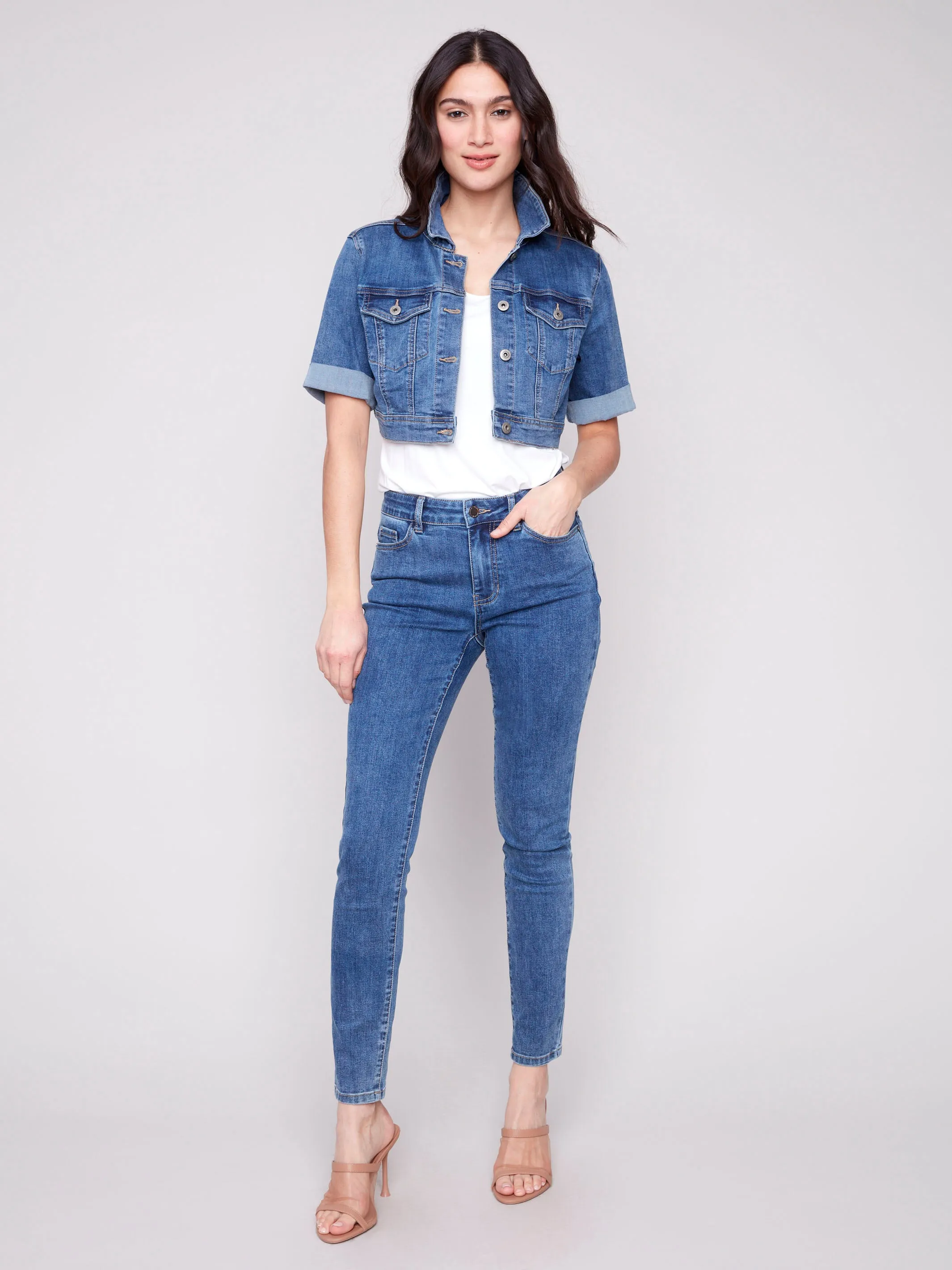 Cropped Denim Jacket - Medium Blue