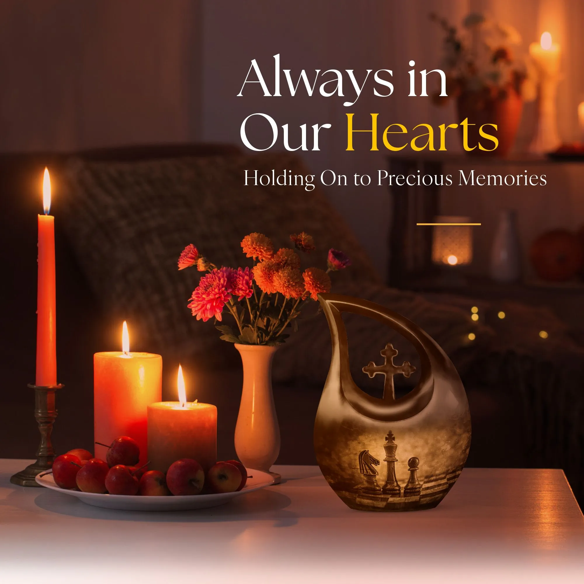 Cross Drop Chess Cremation Urn, Full-Size Memorial Urn