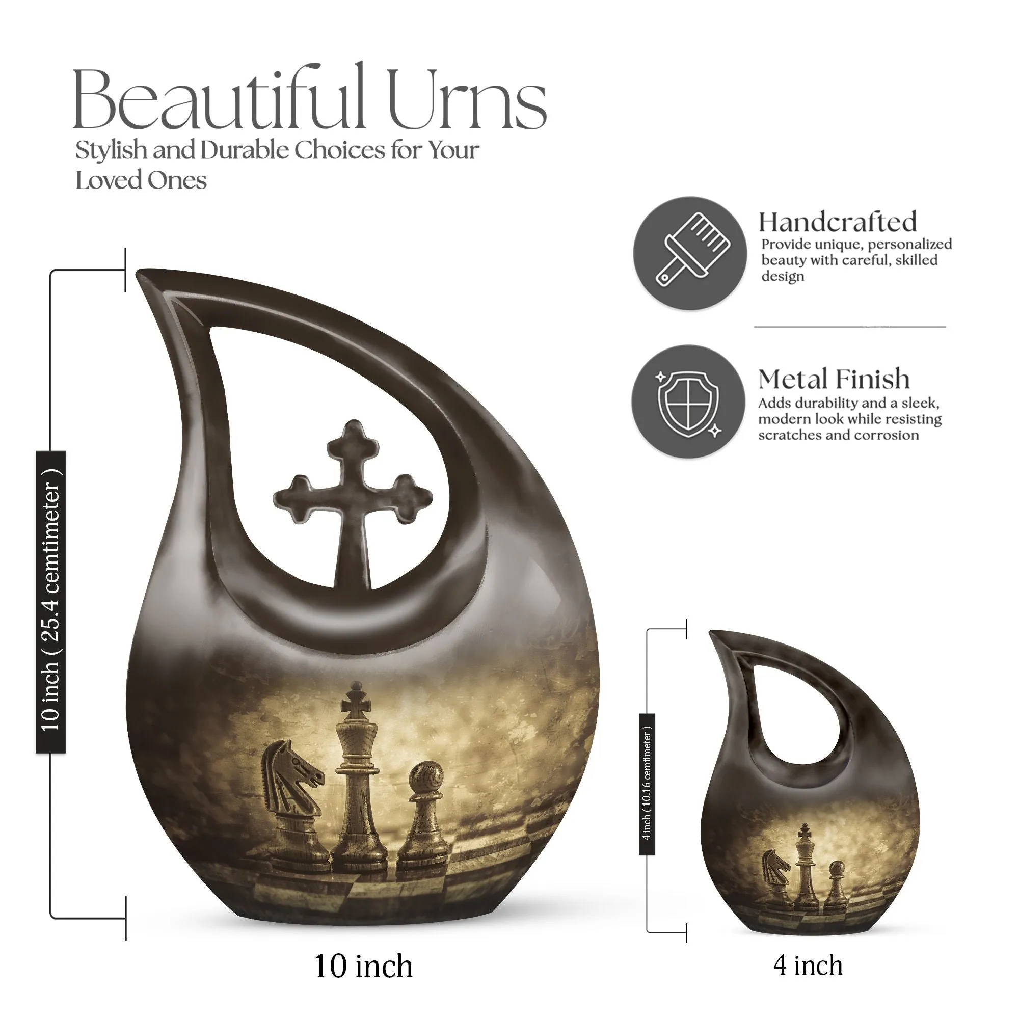Cross Drop Chess Cremation Urn, Full-Size Memorial Urn