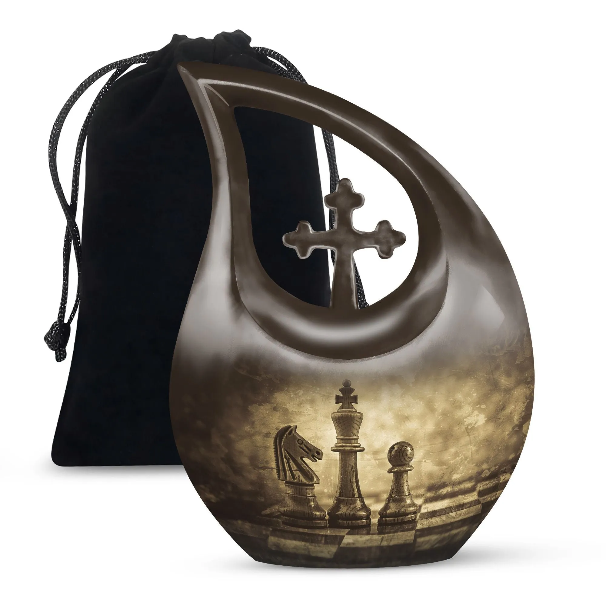 Cross Drop Chess Cremation Urn, Full-Size Memorial Urn