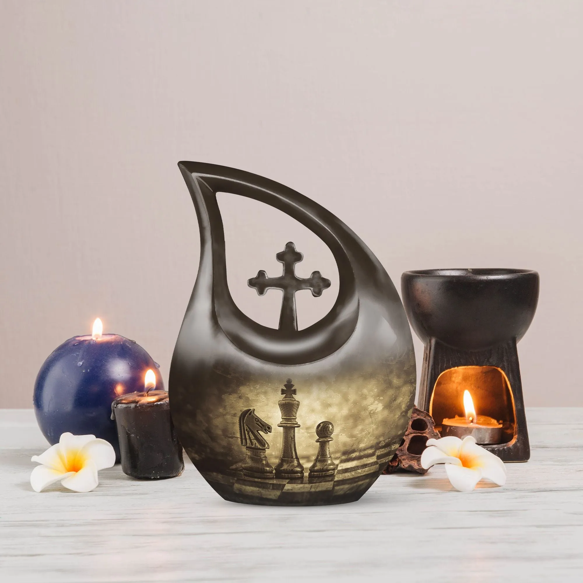 Cross Drop Chess Cremation Urn, Full-Size Memorial Urn