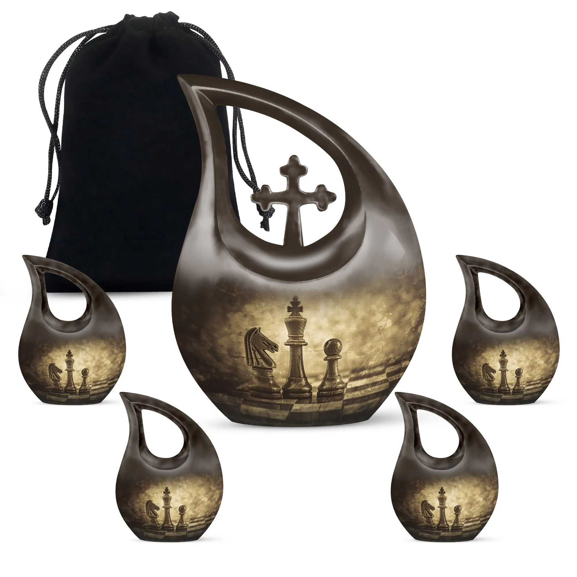 Cross Drop Chess Cremation Urn, Full-Size Memorial Urn