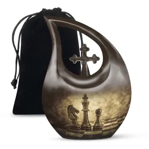 Cross Drop Chess Cremation Urn, Full-Size Memorial Urn