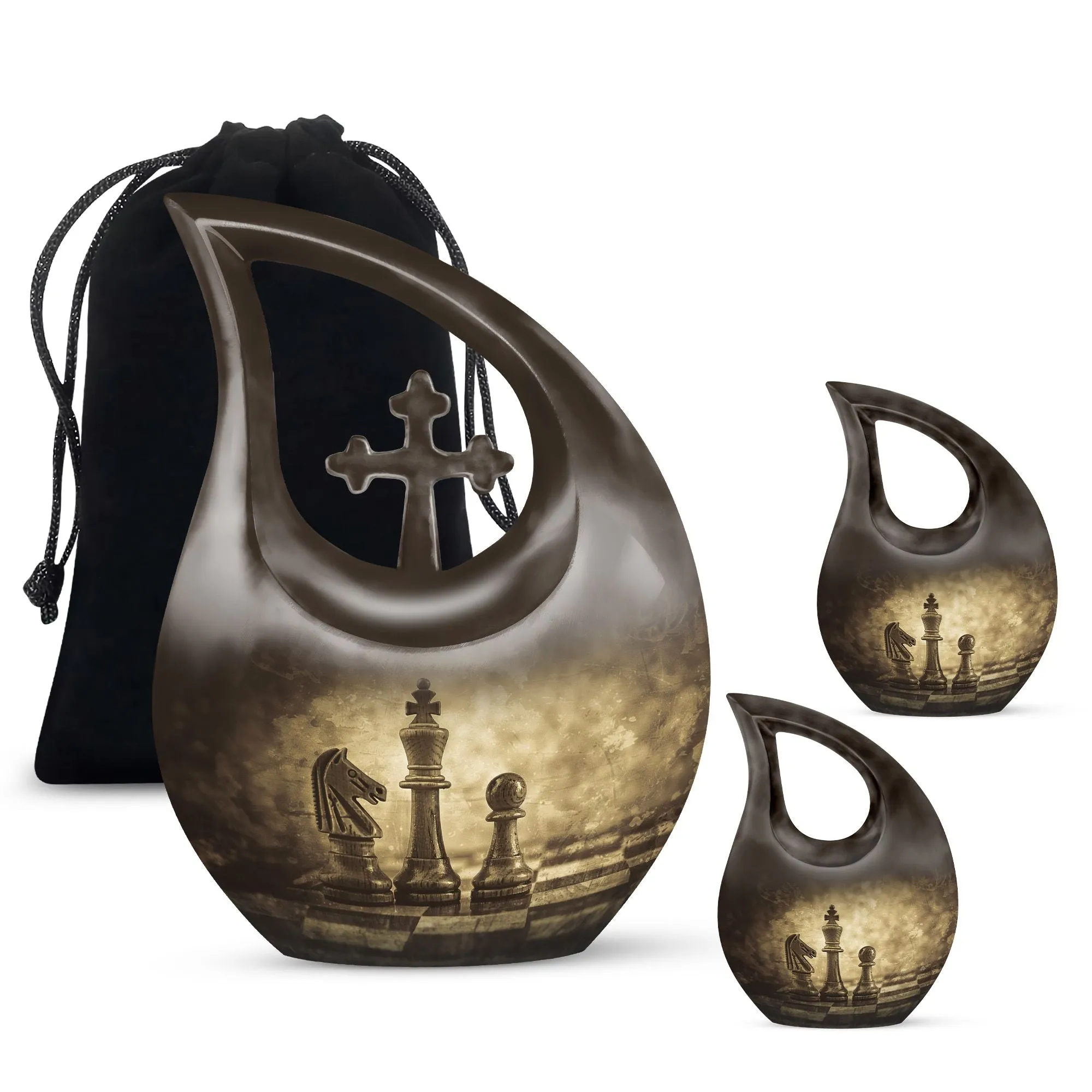 Cross Drop Chess Cremation Urn, Full-Size Memorial Urn