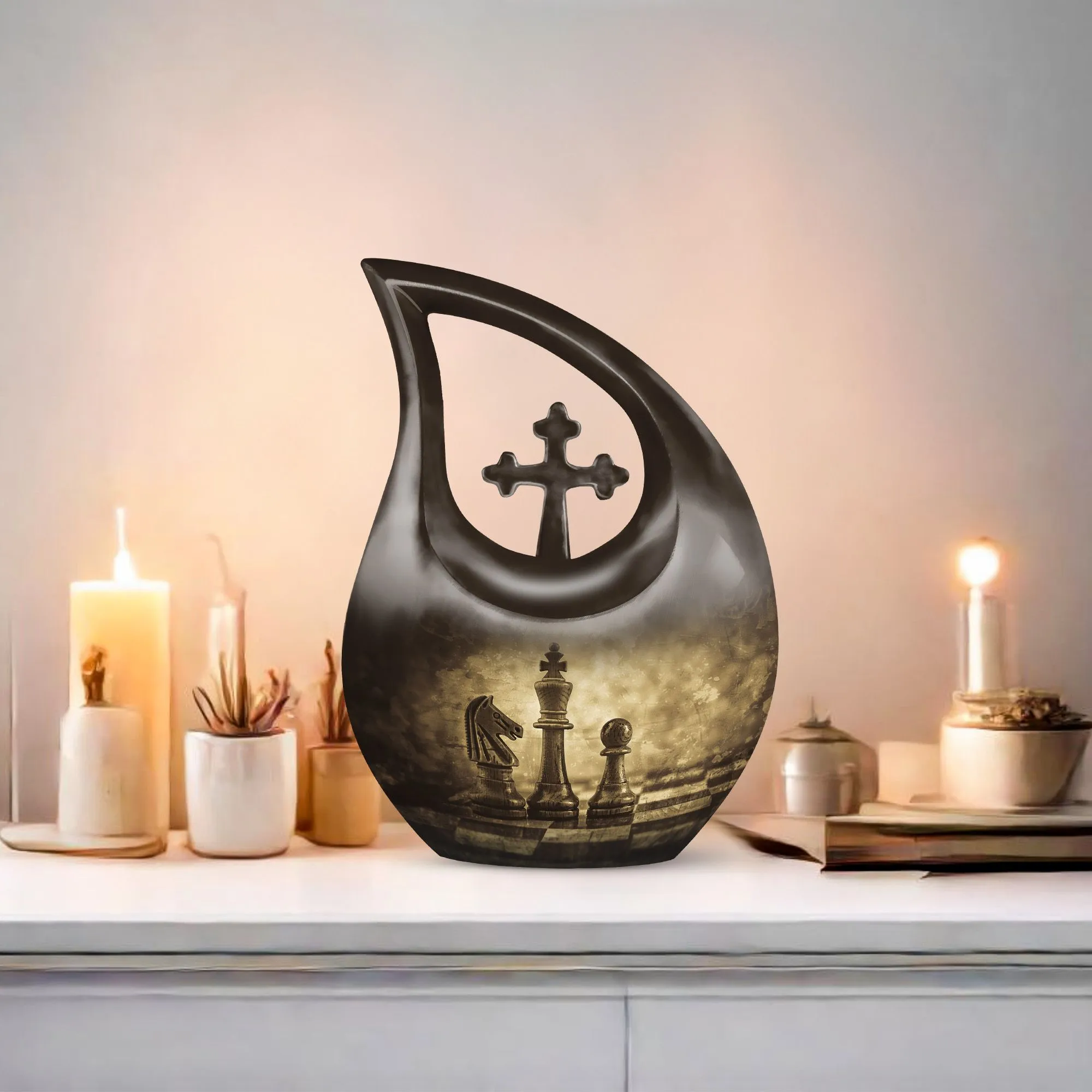 Cross Drop Chess Cremation Urn, Full-Size Memorial Urn
