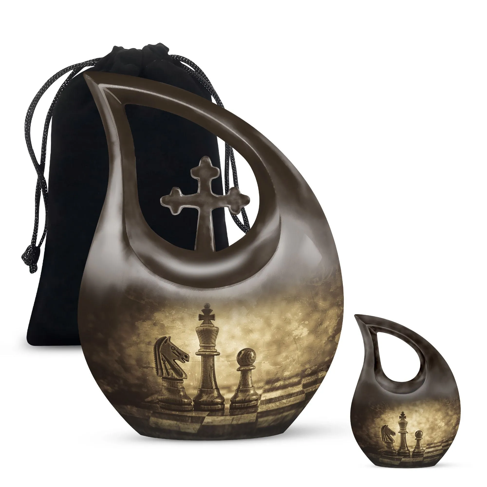 Cross Drop Chess Cremation Urn, Full-Size Memorial Urn