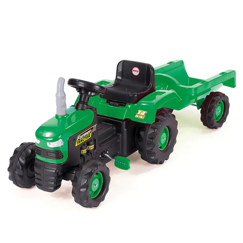 Dolu - Big Green Pedal Tractor with Trailer - Kid's Ride-On Vehicle