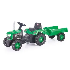 Dolu - Big Green Pedal Tractor with Trailer - Kid's Ride-On Vehicle