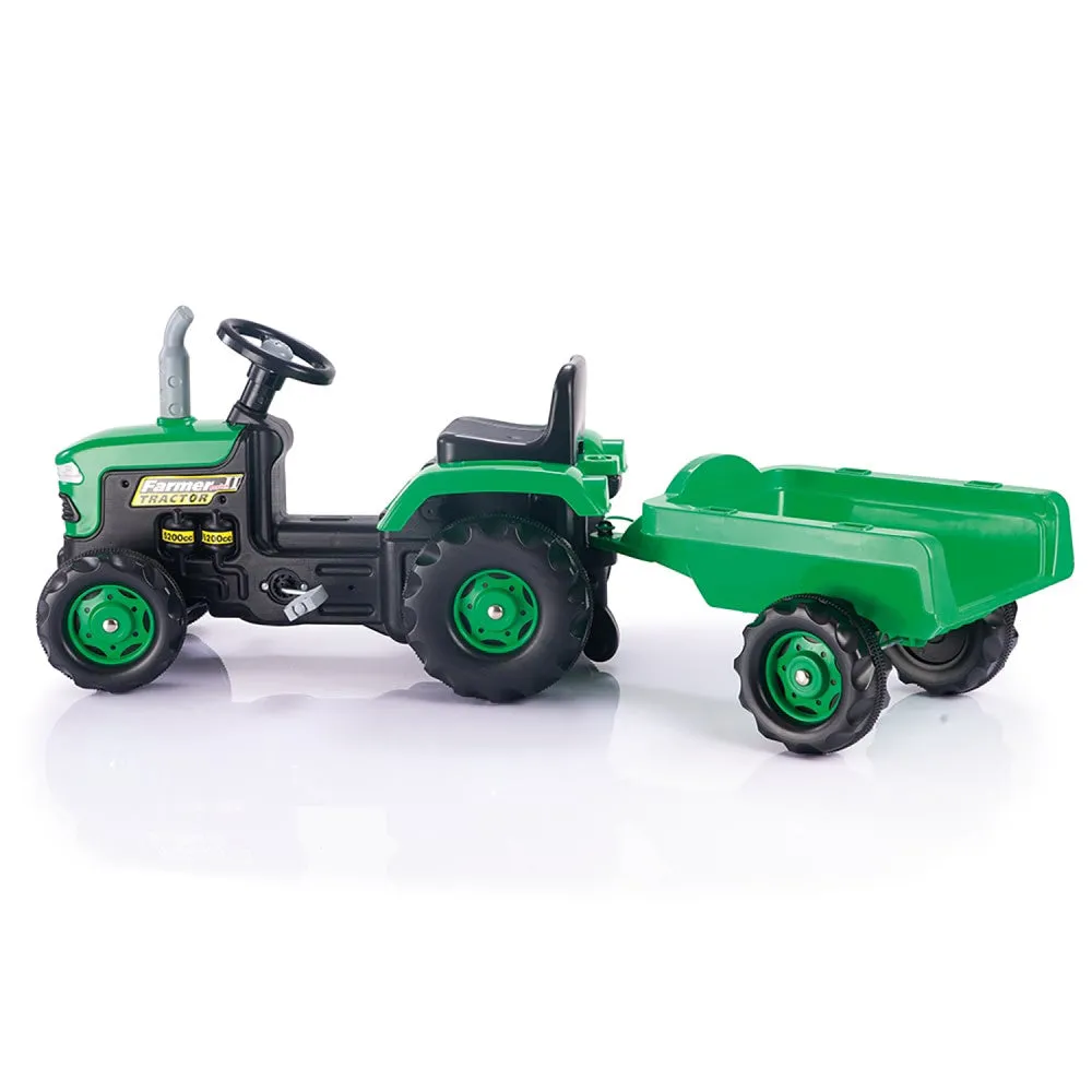 Dolu - Big Green Pedal Tractor with Trailer - Kid's Ride-On Vehicle