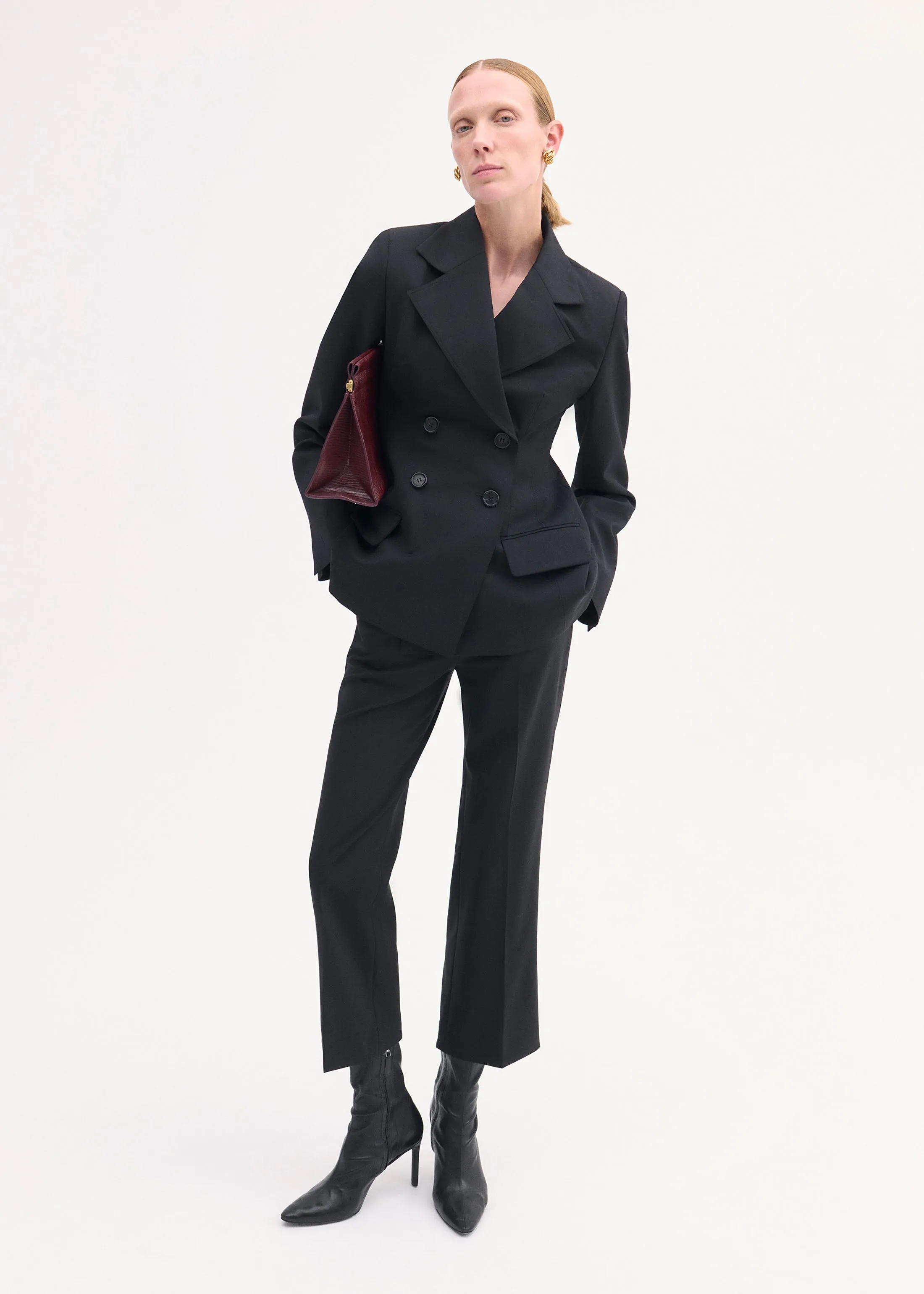 Double Breasted Fitted Blazer in Virgin Wool - Black