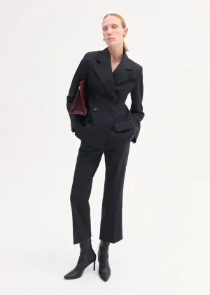 Double Breasted Fitted Blazer in Virgin Wool - Black