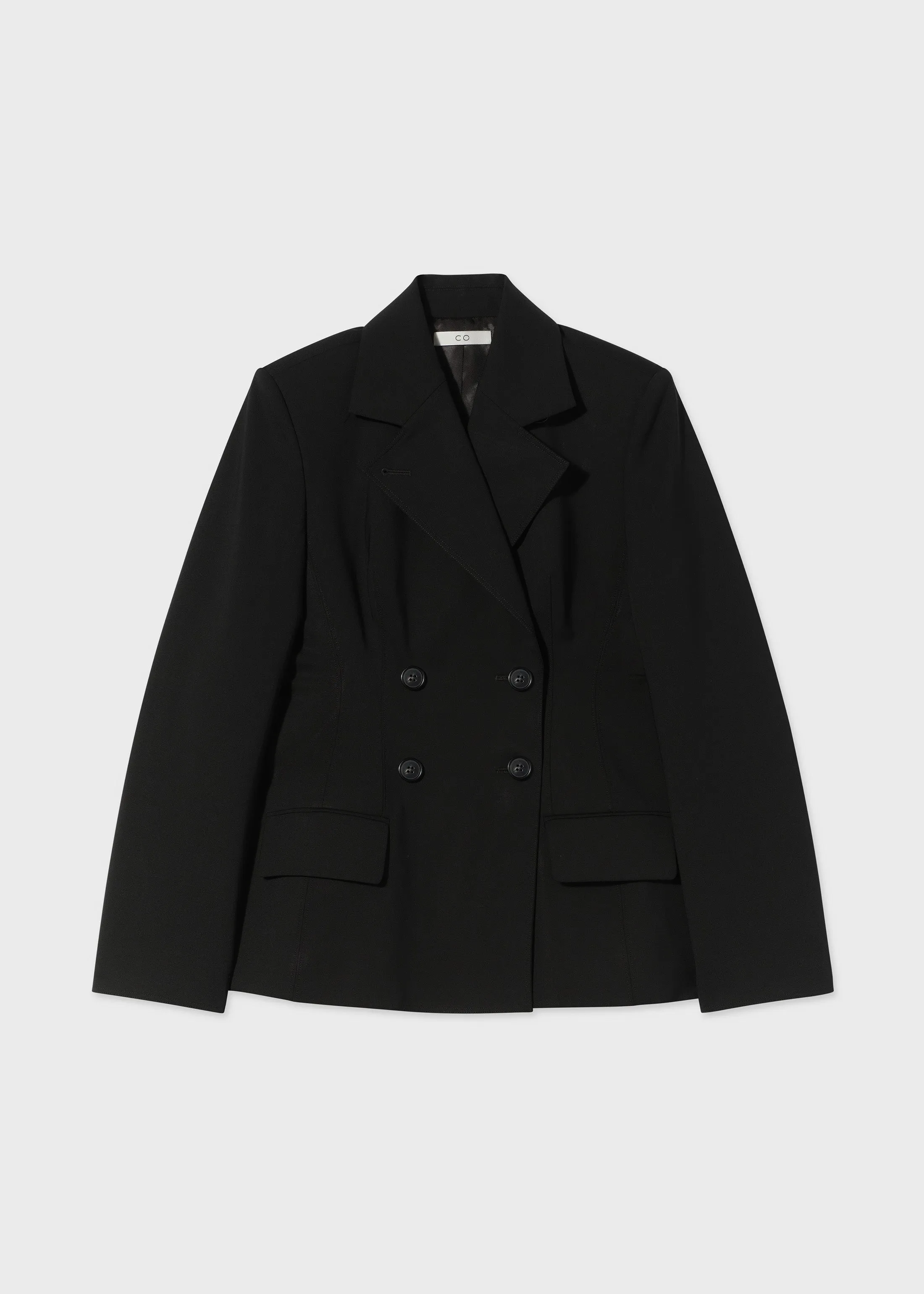Double Breasted Fitted Blazer in Virgin Wool - Black
