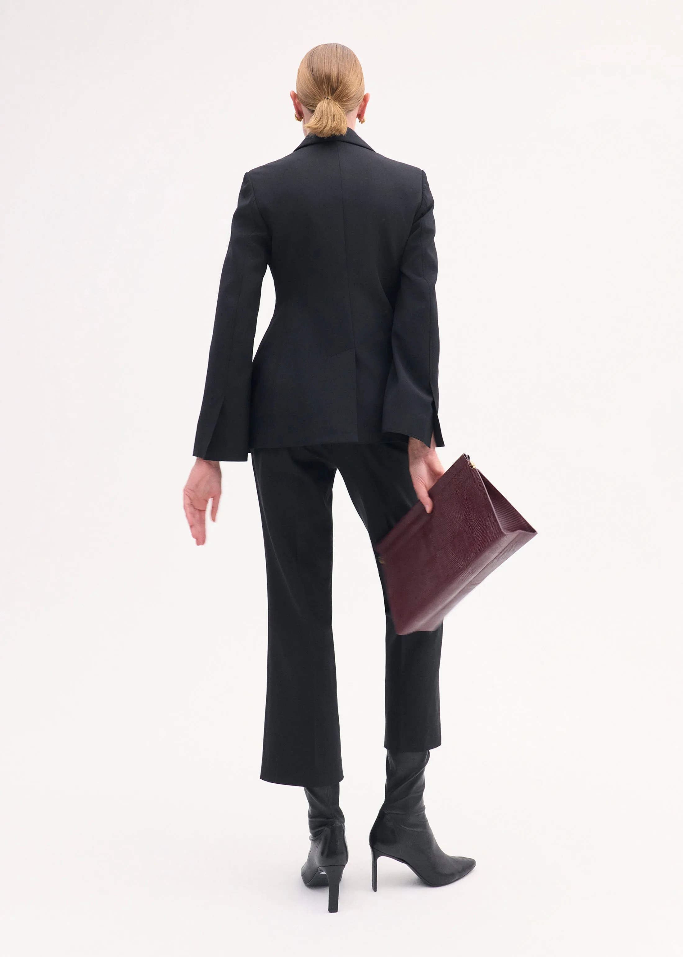 Double Breasted Fitted Blazer in Virgin Wool - Black