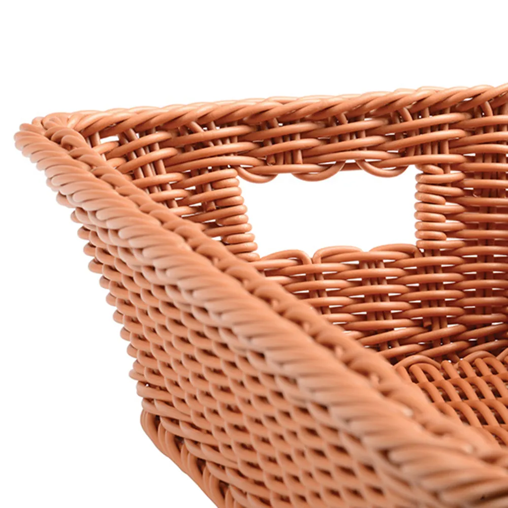 Durable Low Rectangular Woven Plastic Basket with Handles