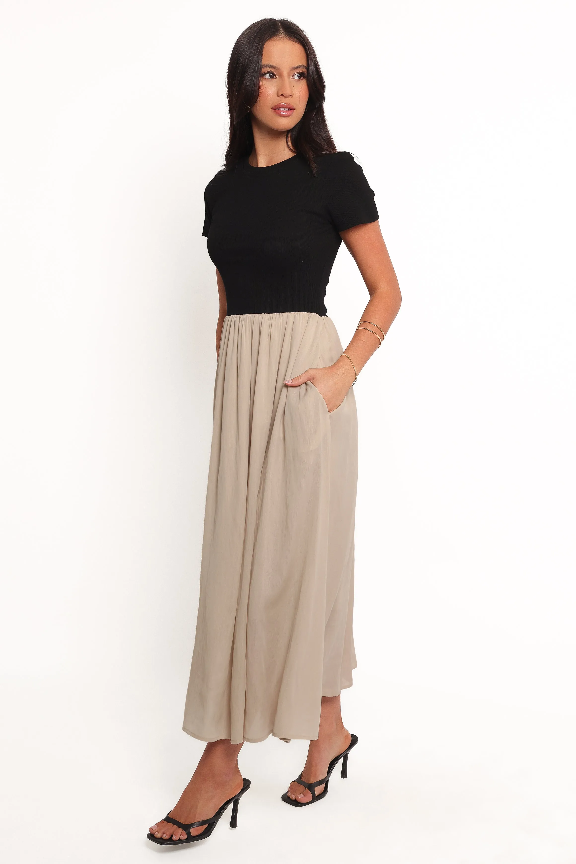 Isolde Midi Dress - Black/Beige