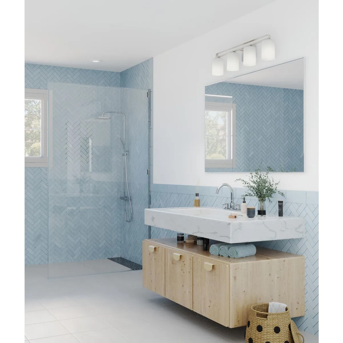 League Collection Four-Light Etched Glass Bath Vanity Light