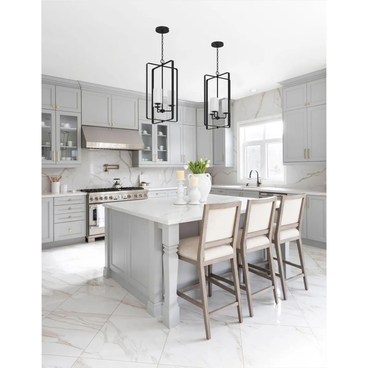 League Collection Three-Light Etched Glass Foyer Chandelier Light