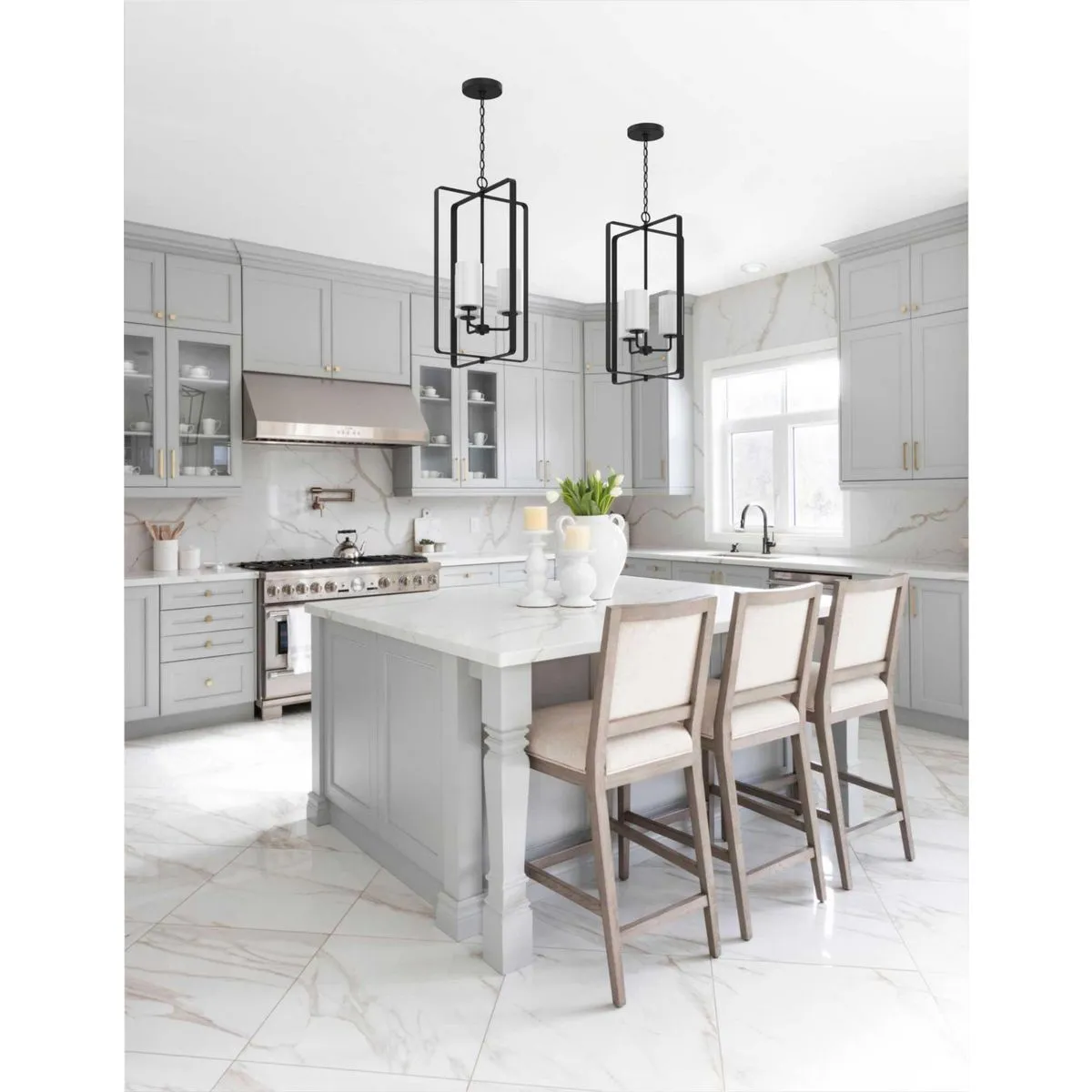 League Collection Three-Light Etched Glass Foyer Chandelier Light
