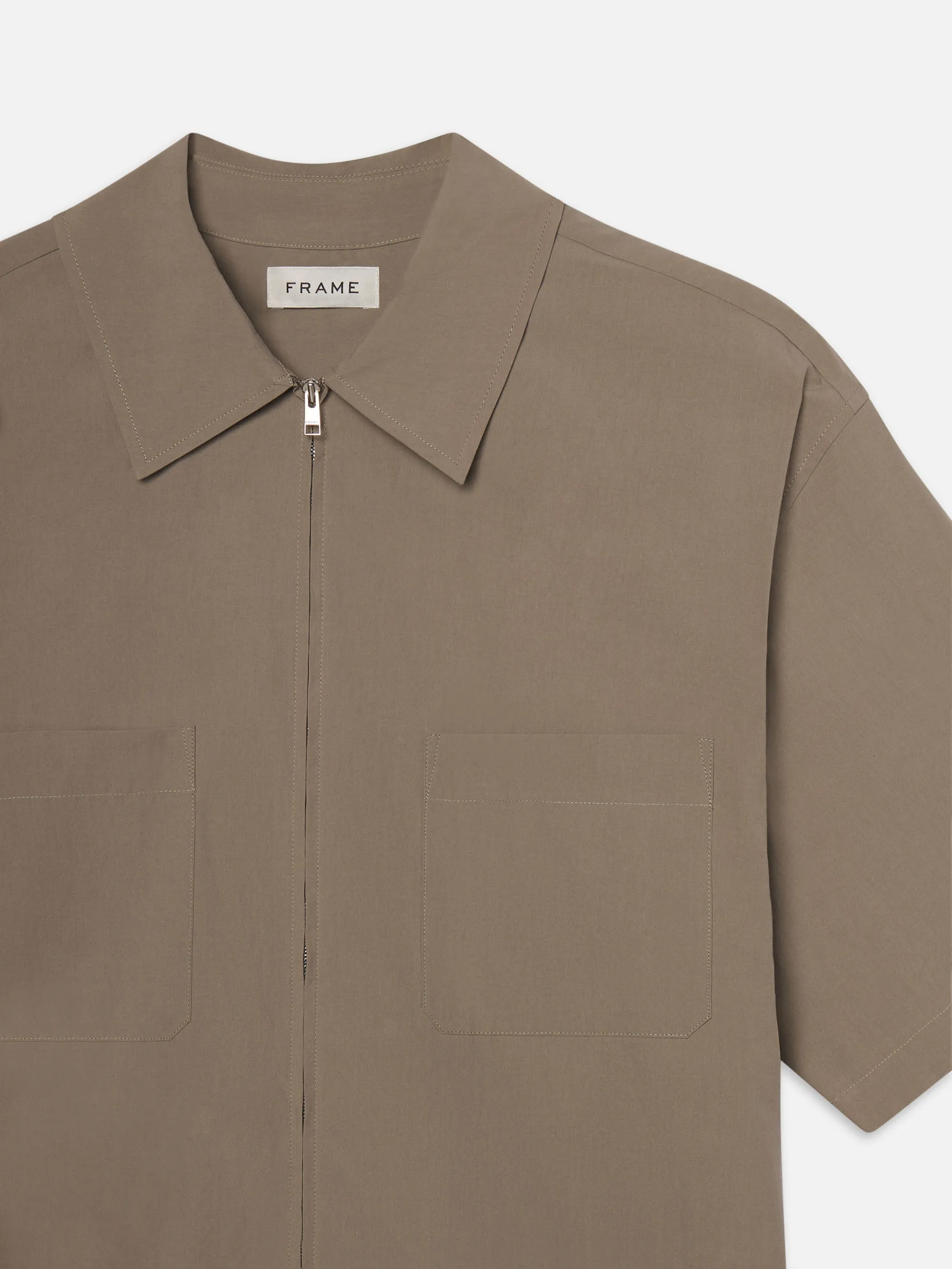 Light Poplin Zip Shirt -- Smoky Mocha