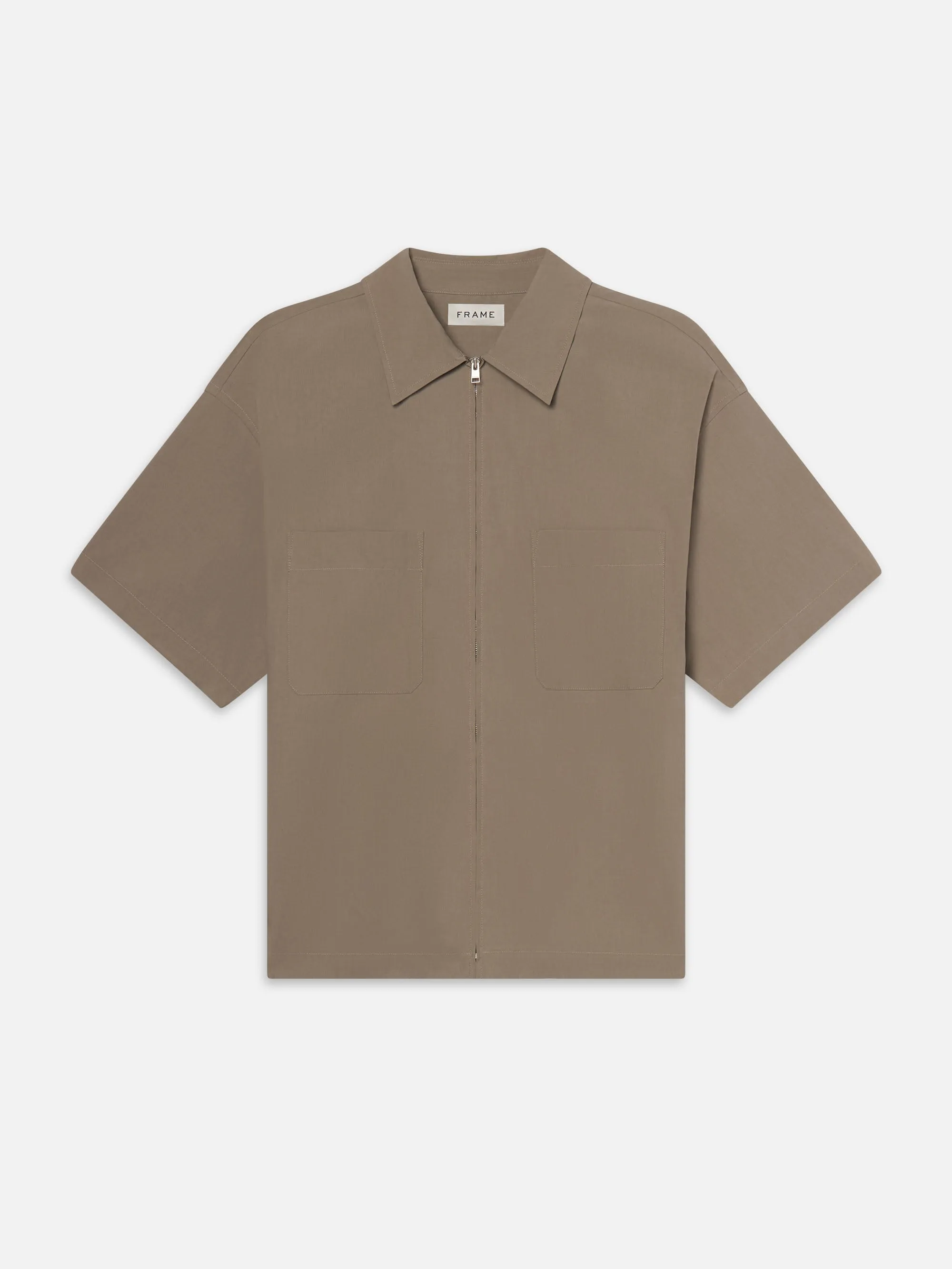 Light Poplin Zip Shirt -- Smoky Mocha