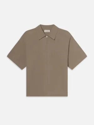 Light Poplin Zip Shirt -- Smoky Mocha