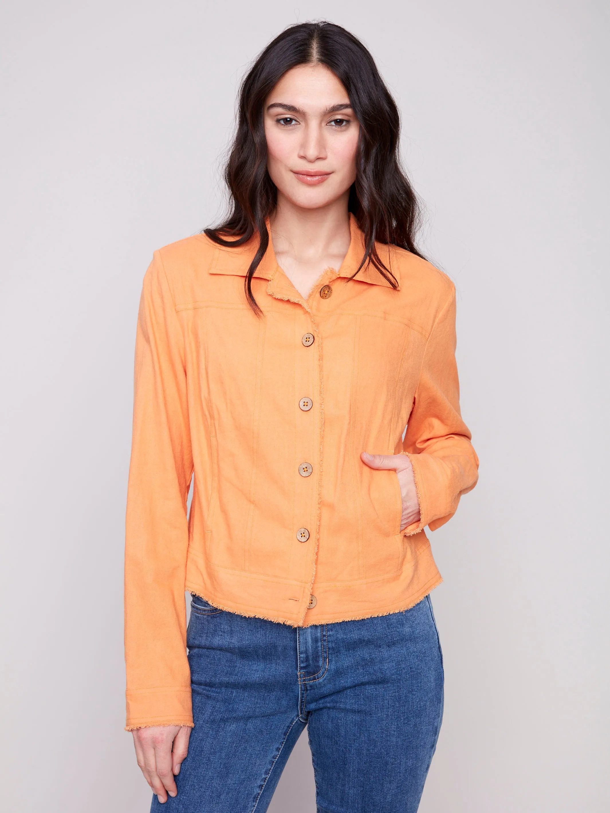 Linen Blend Jacket - Papaya