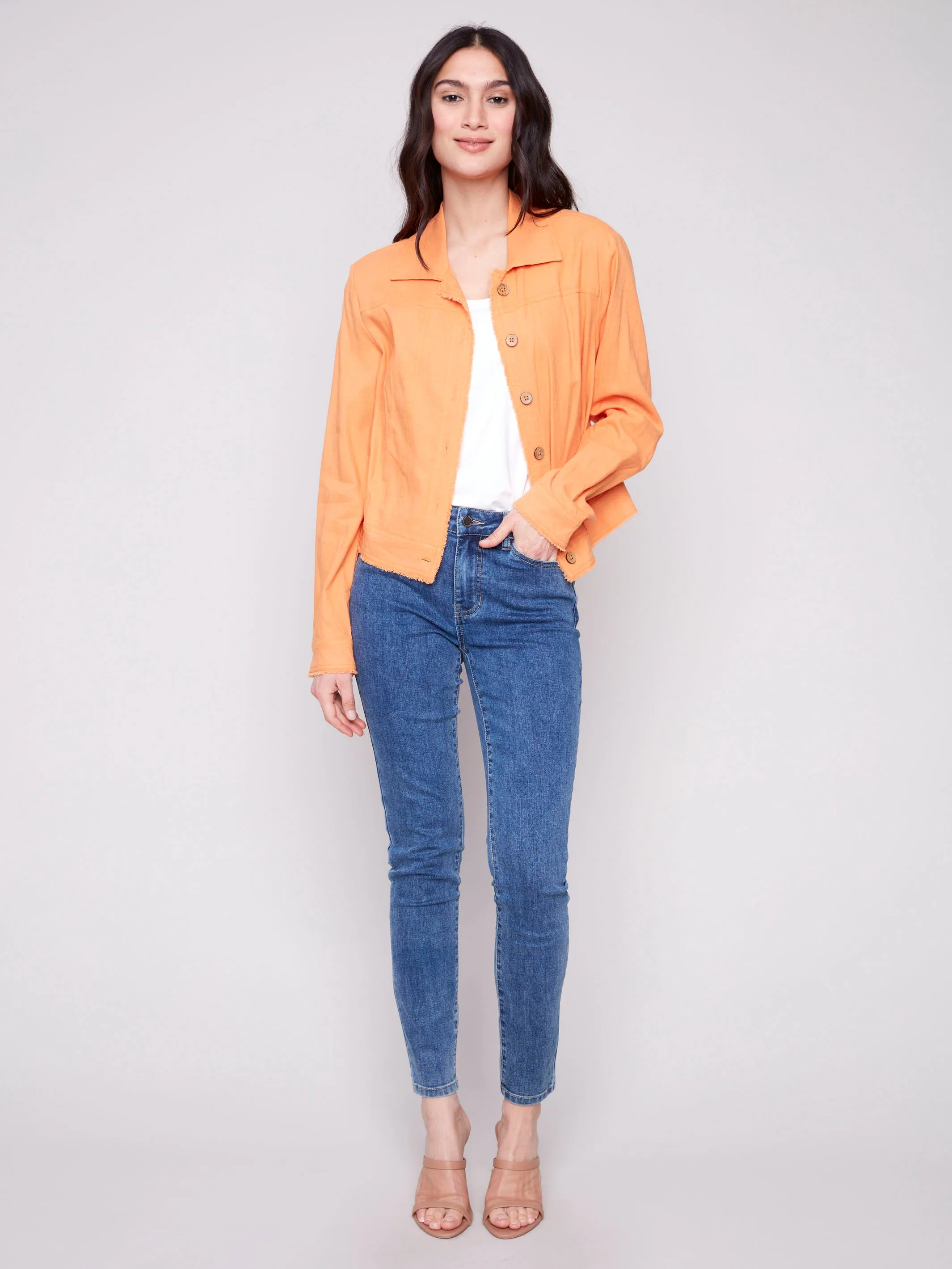 Linen Blend Jacket - Papaya