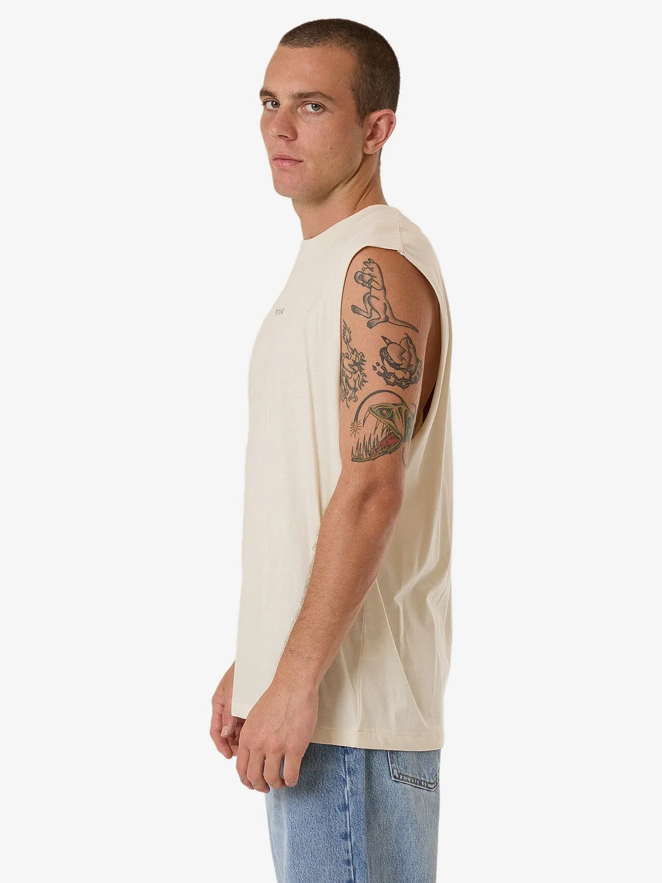 Minimal Thrills Merch Fit Muscle Tee - Heritage White
