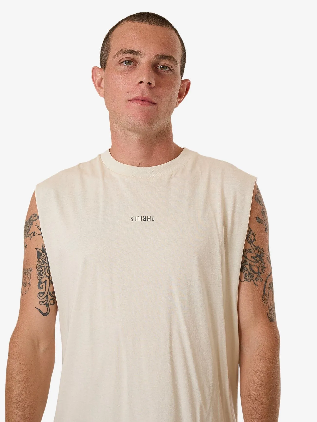 Minimal Thrills Merch Fit Muscle Tee - Heritage White