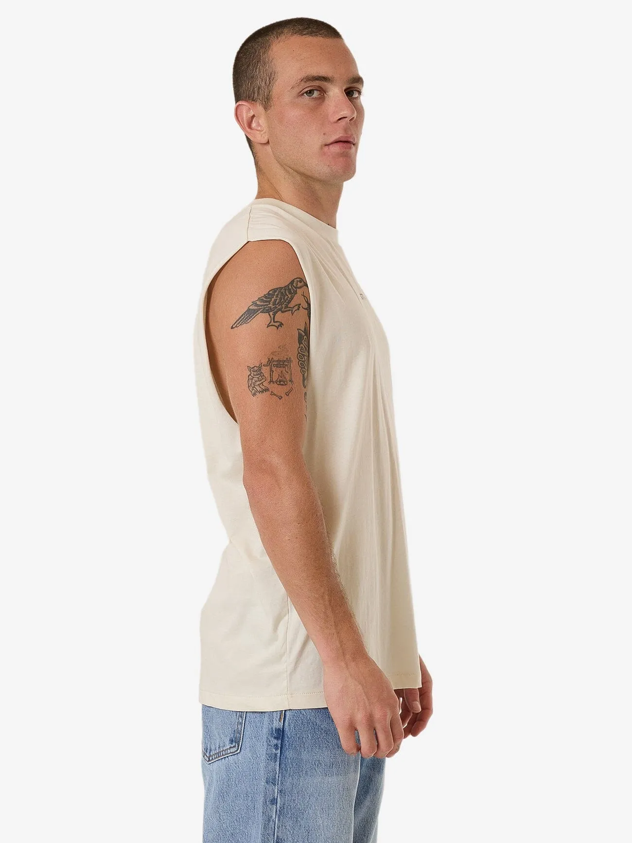 Minimal Thrills Merch Fit Muscle Tee - Heritage White