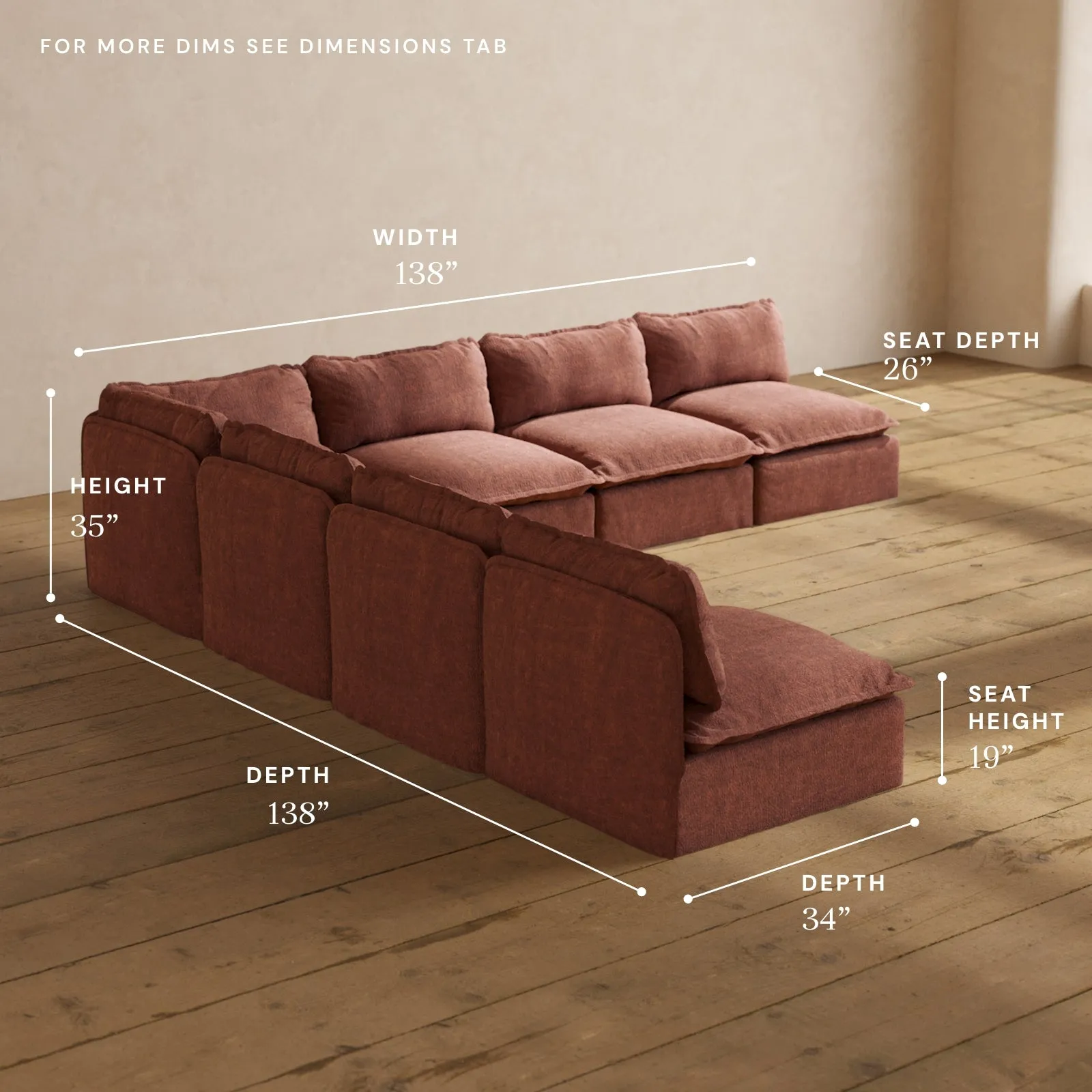 Modular Performance 7-Seater Open-Ends Corner Sectional in Chestnut | Relaxed Blend