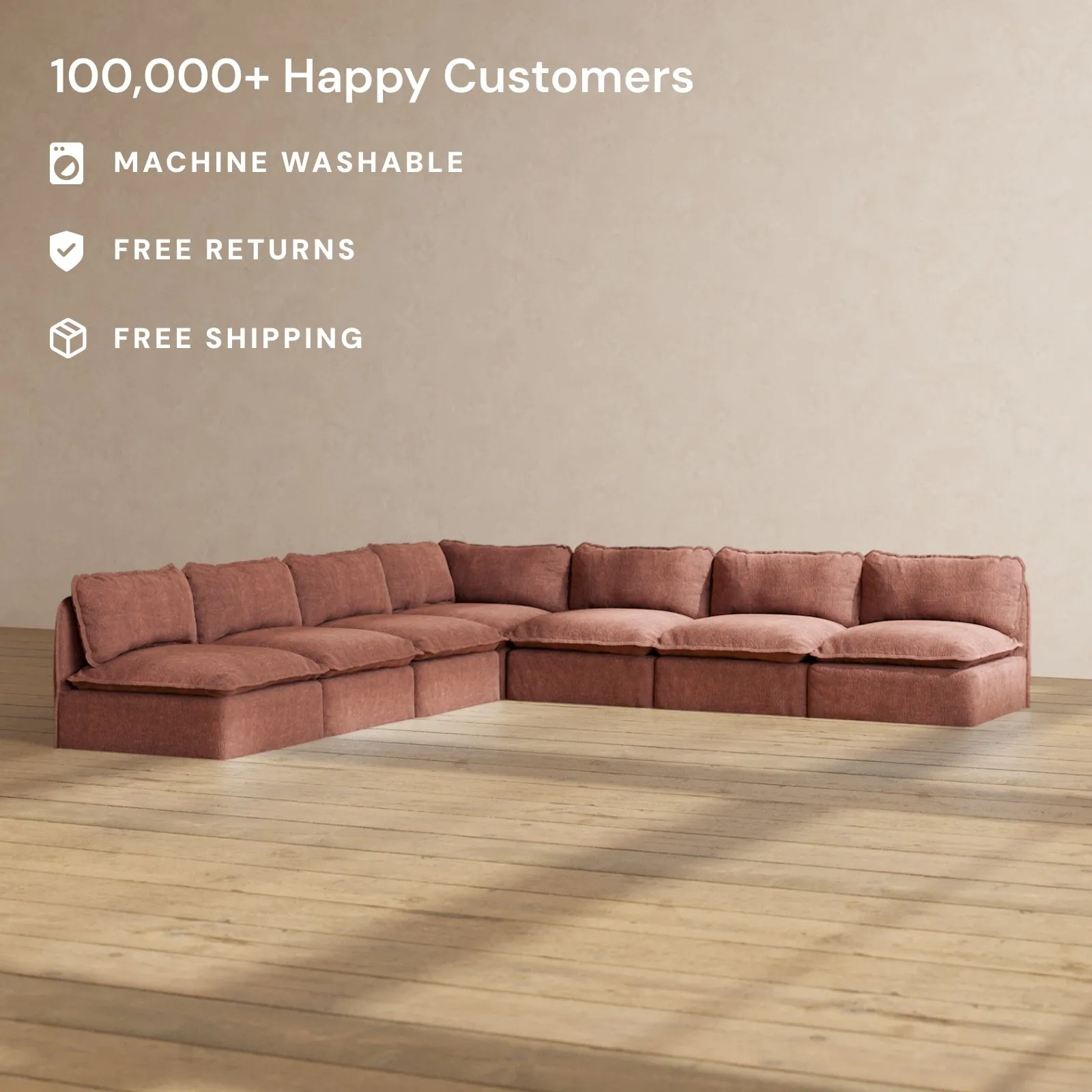 Modular Performance 7-Seater Open-Ends Corner Sectional in Chestnut | Relaxed Blend