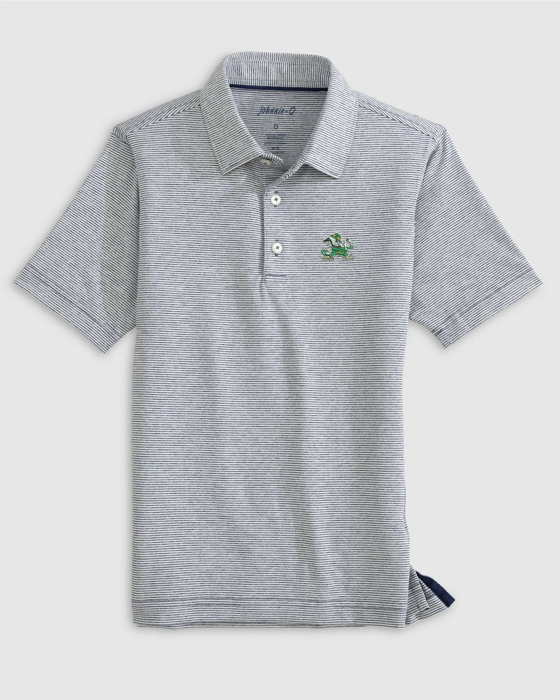 Notre Dame Lyndonn Jr. Striped Jersey Performance Polo - Leprechaun Logo