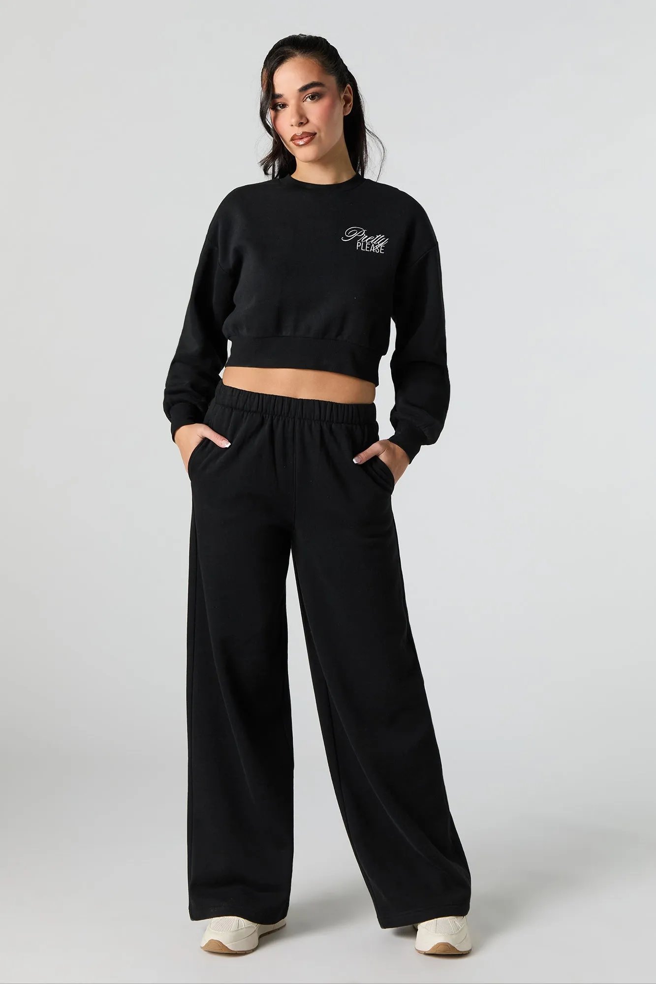 Pantalon en molleton uni à jambe large