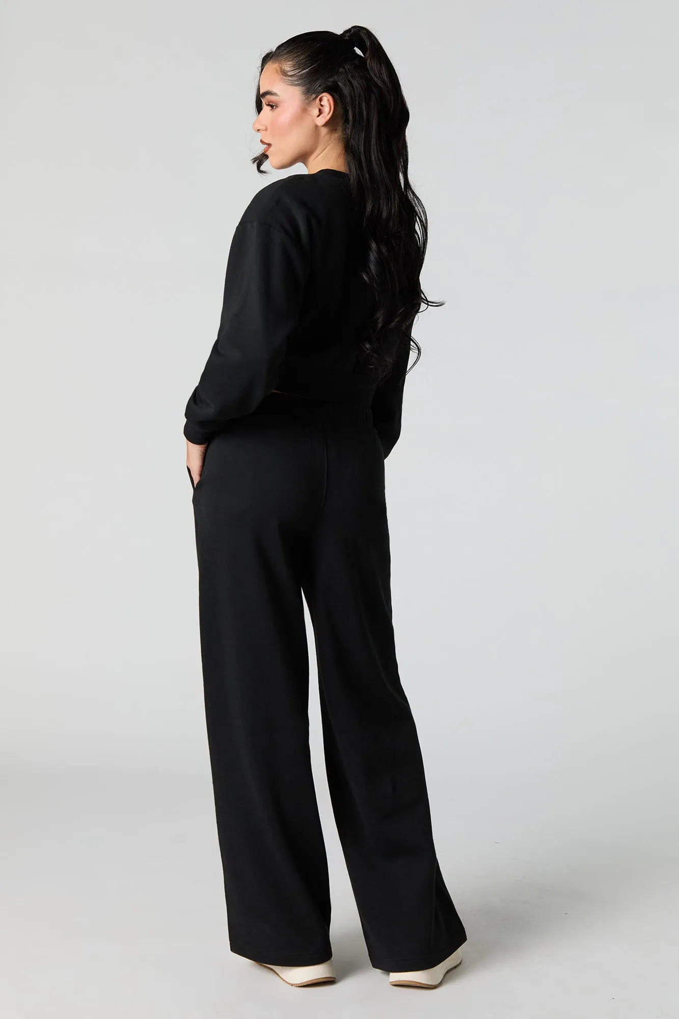Pantalon en molleton uni à jambe large