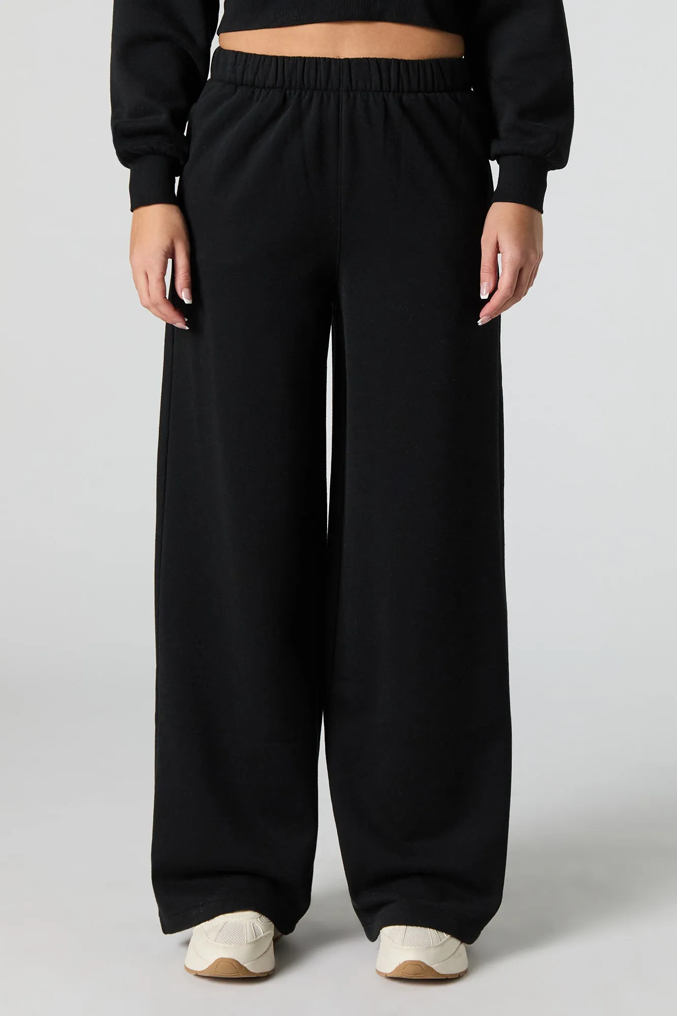 Pantalon en molleton uni à jambe large