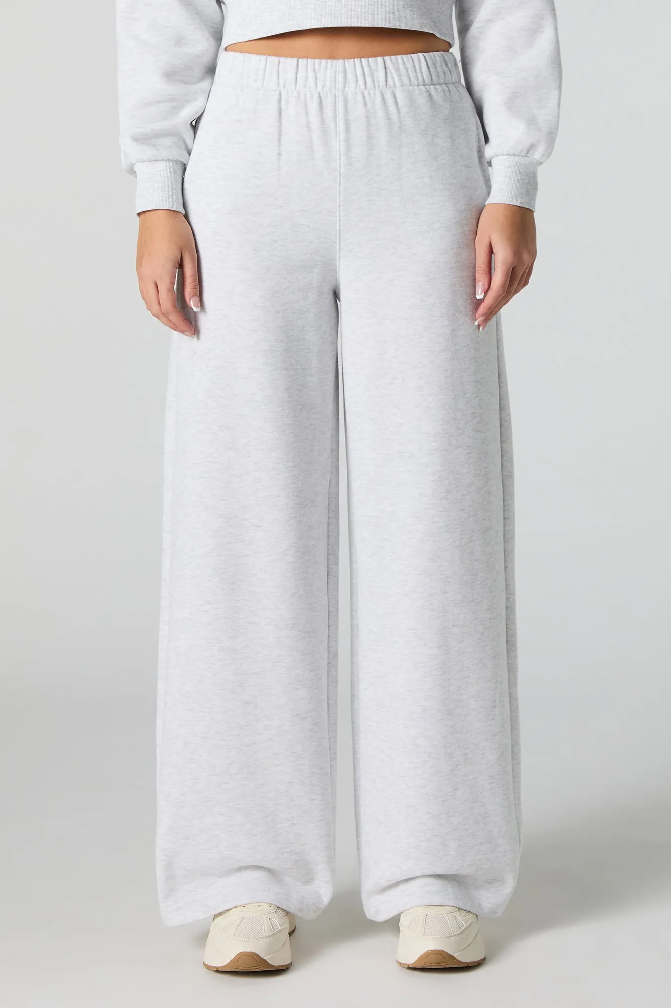 Pantalon en molleton uni à jambe large