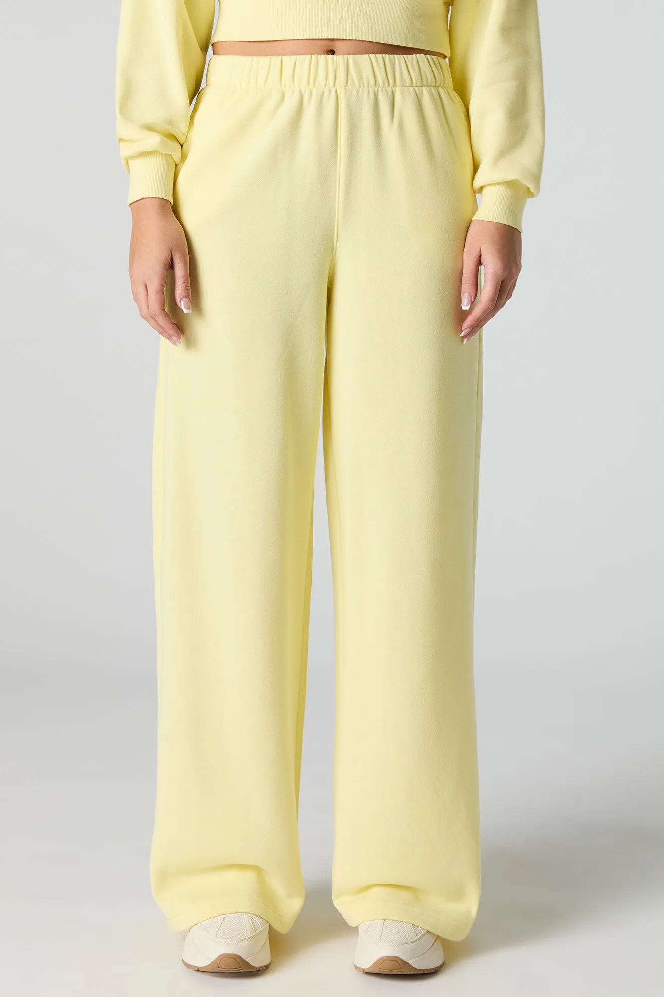 Pantalon en molleton uni à jambe large