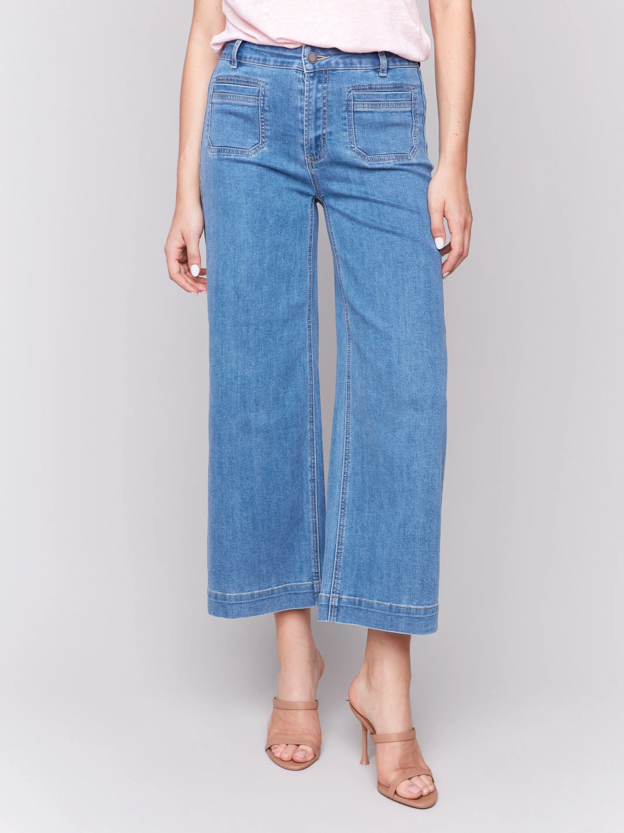 Patch Pocket Flare Jeans - Blue Jean