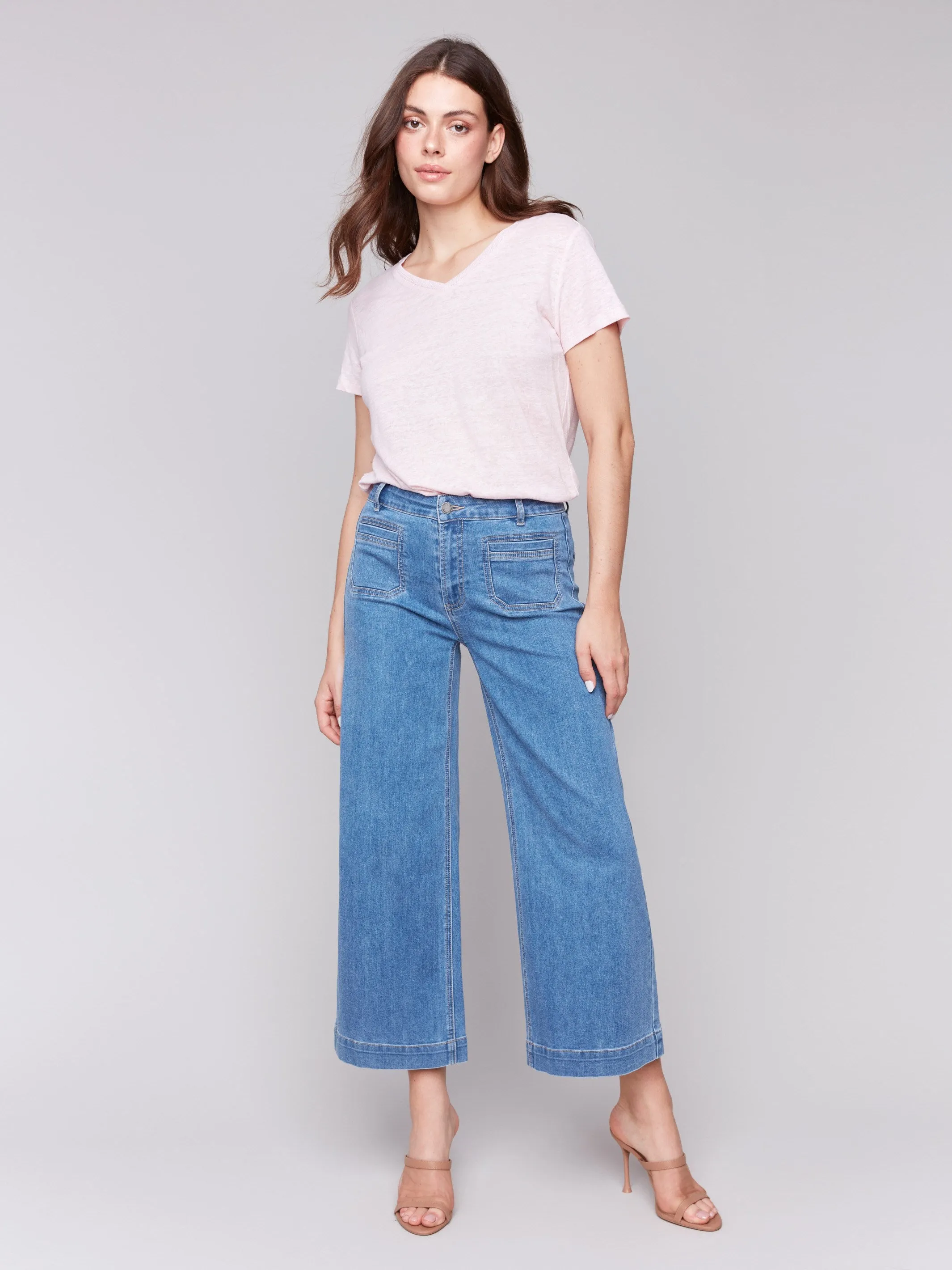 Patch Pocket Flare Jeans - Blue Jean