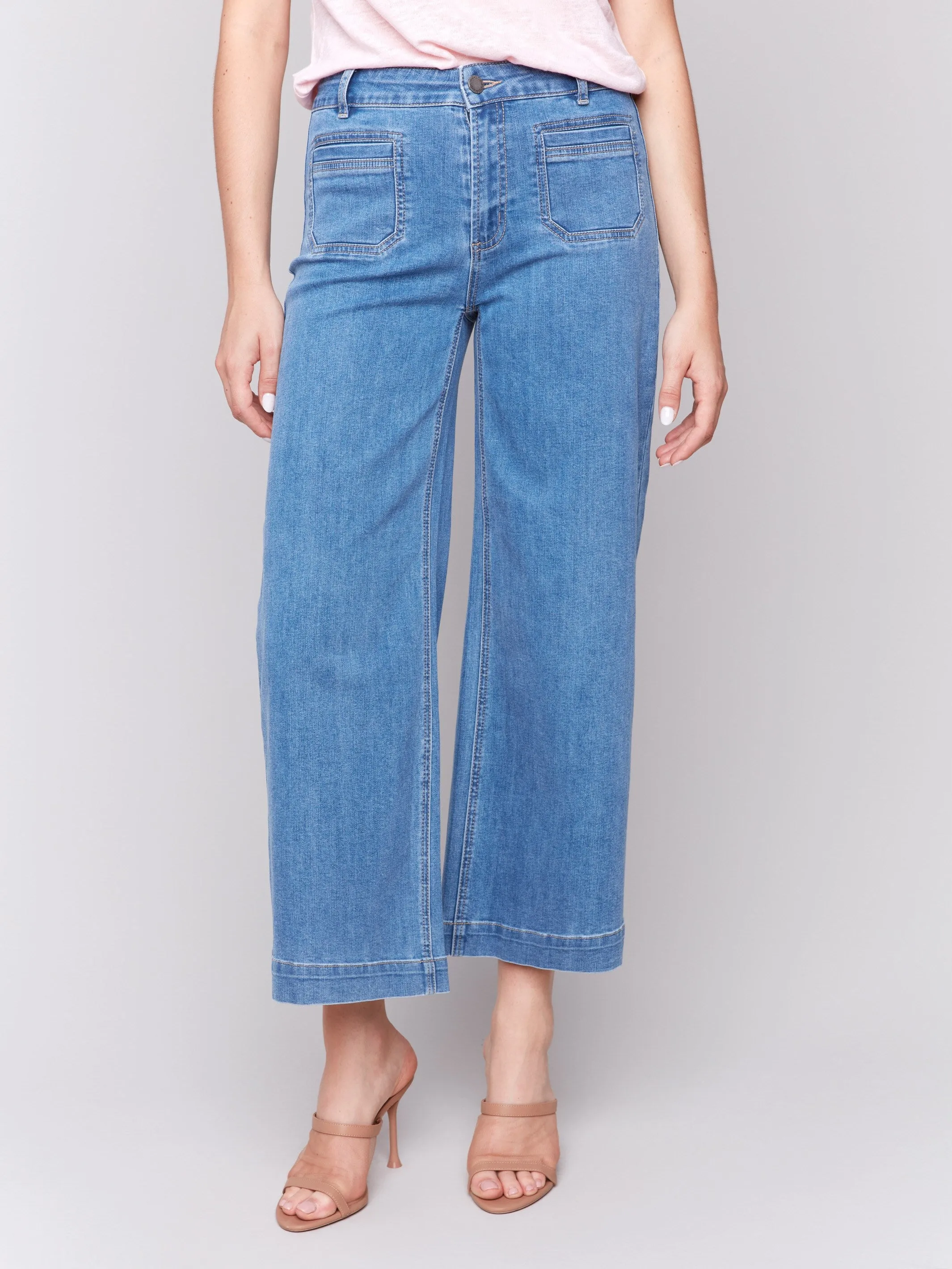 Patch Pocket Flare Jeans - Blue Jean