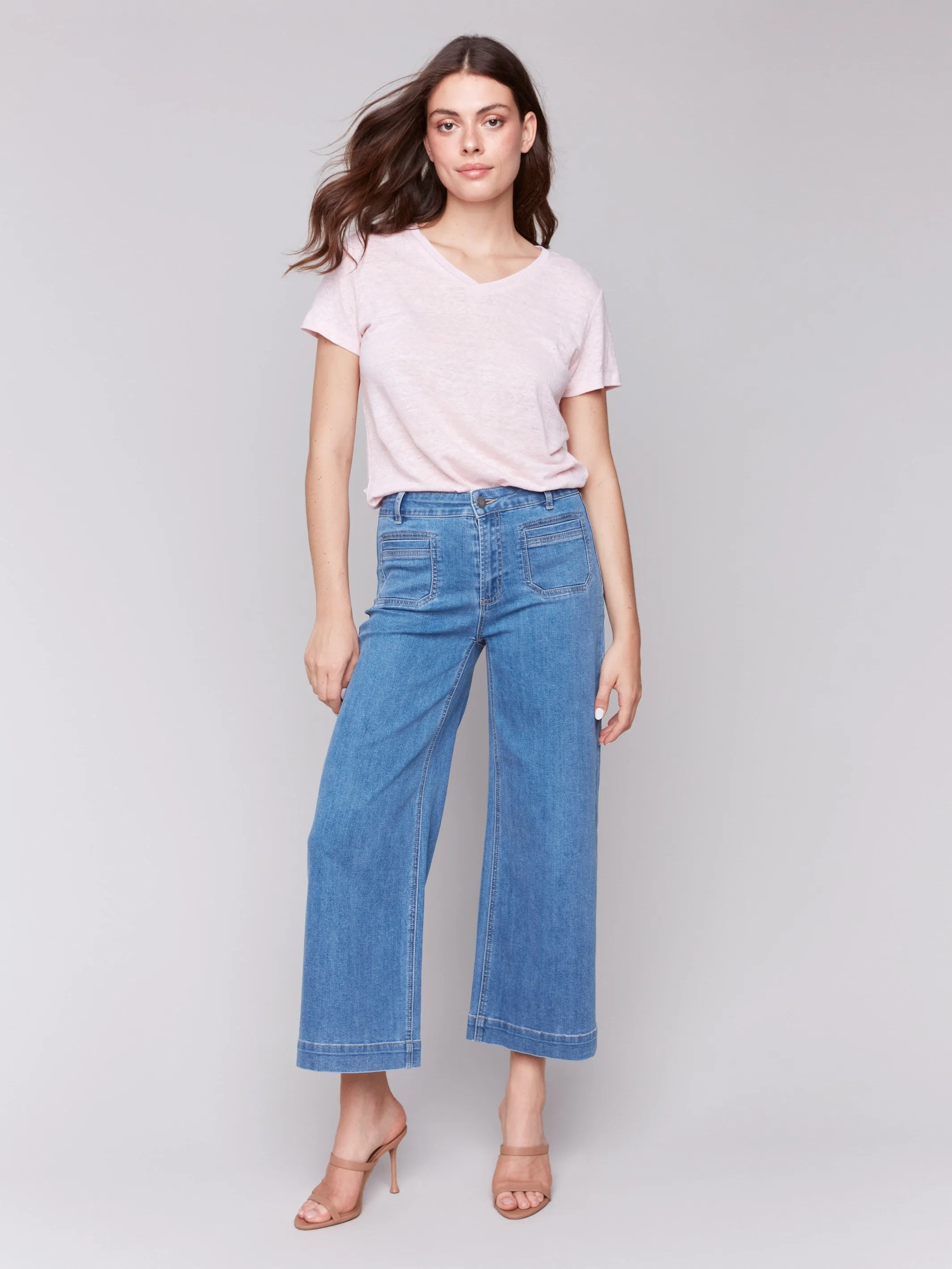 Patch Pocket Flare Jeans - Blue Jean