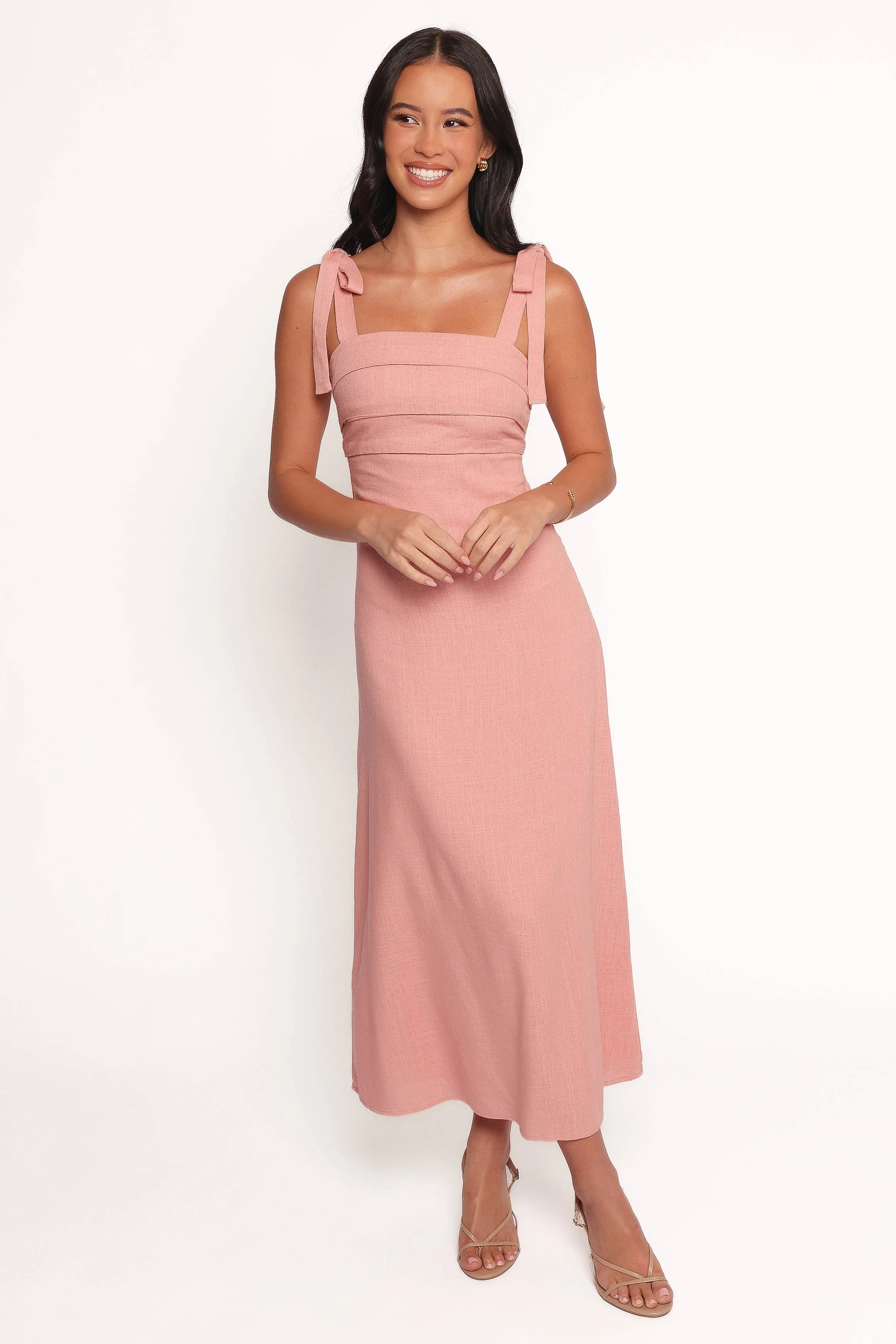 Patterson Tie Shoulder Midi Dress - Blush
