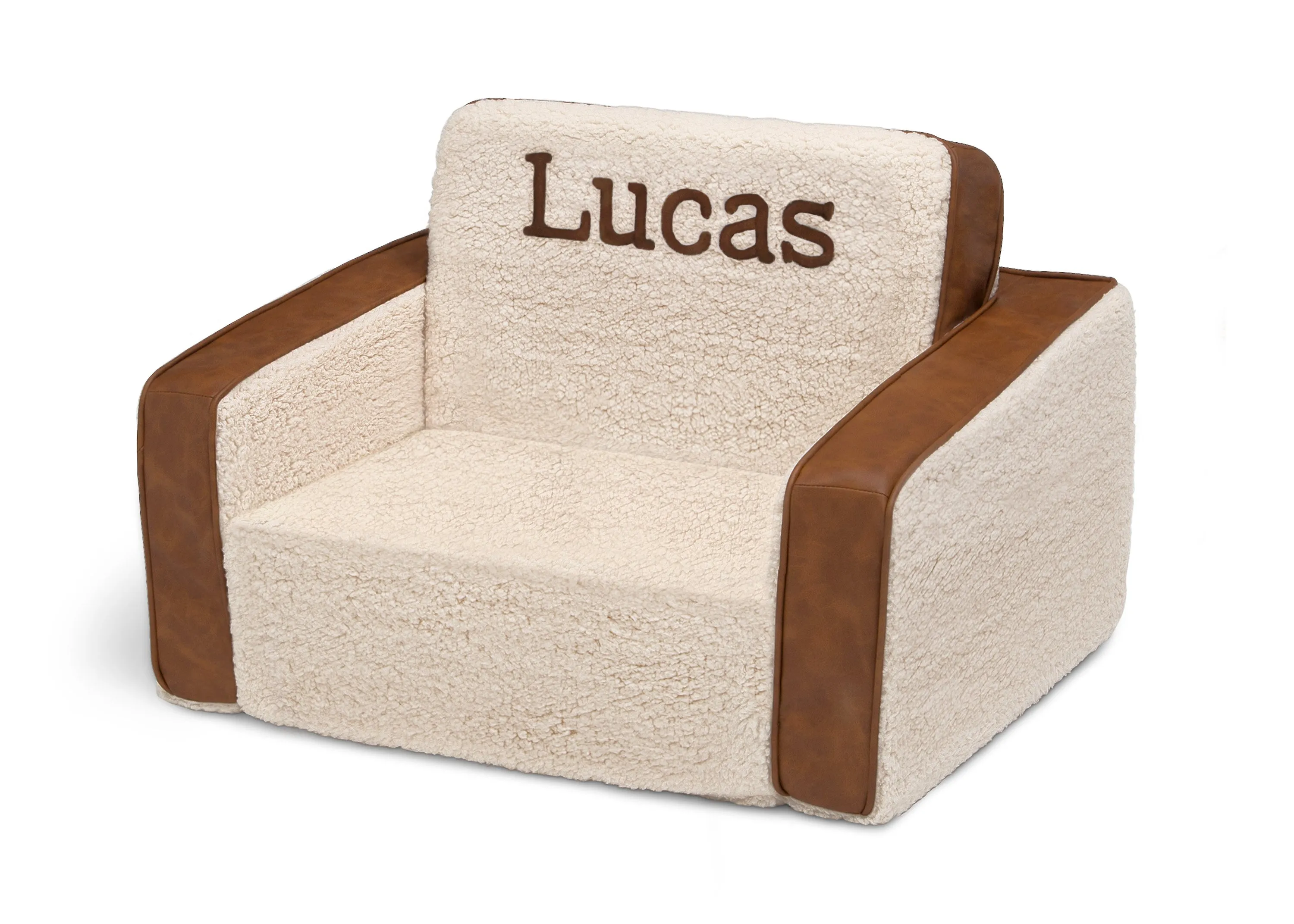 Personalized Cozee Flip-Out Sherpa and Faux Leather 2-in-1 Convertible Chair to Lounger for Kids